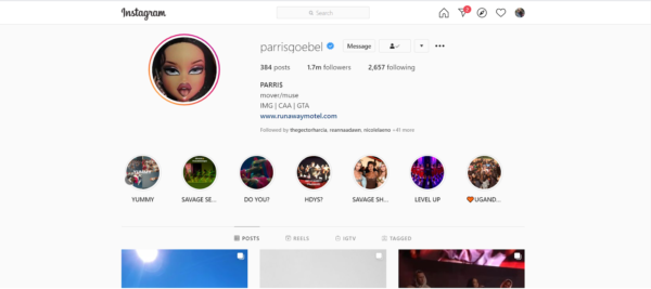 Parris Goebel's blue check of approval from Instagram