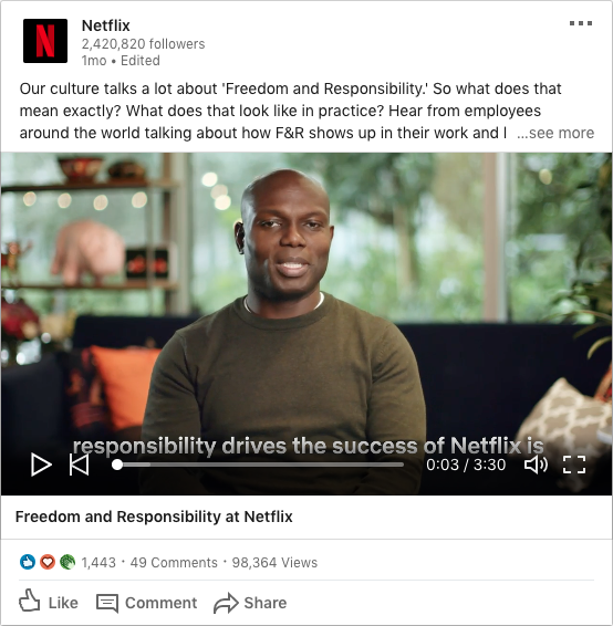 Netflix social media example - LinkedIn