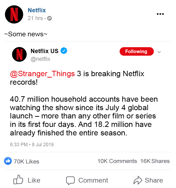 Netflix social media example - Facebook