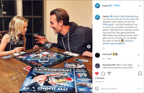 User generated content - Hasbro reposts a customer's post about one of the versions of Monopoly