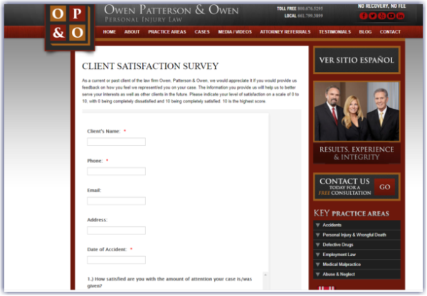 law firm survey for client satisfaction on website