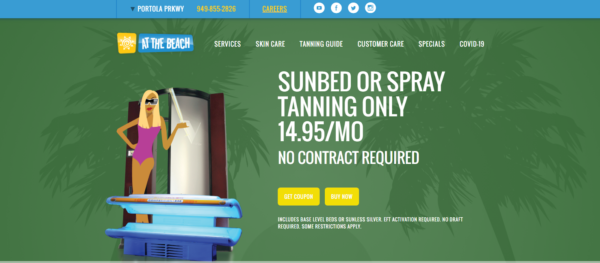 ATB Tanning salon website page showing monthly membership tanning prices and options