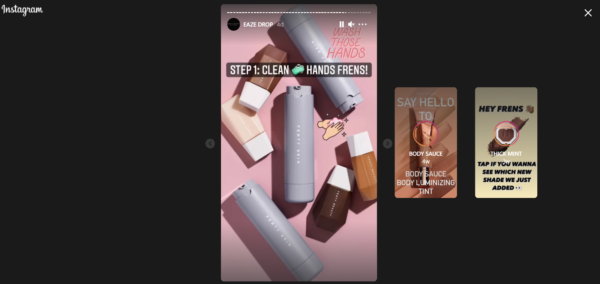 Fenty Beauty Instagram post featuring Step1 to beauty "clean hands"