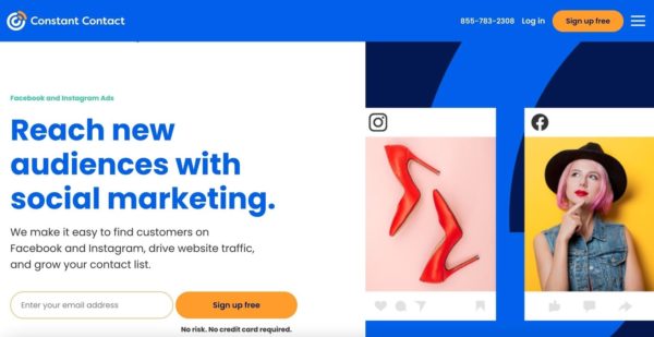 screenshot of Constant Contact landing page for social marketing