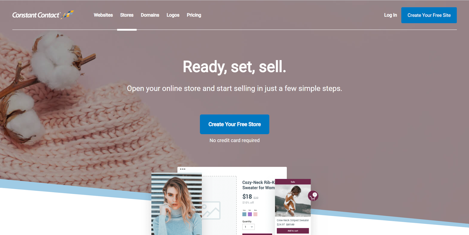Constant Contact's website builder online store starting page