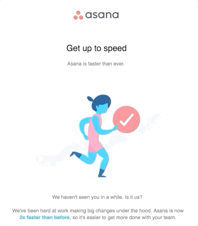 Asana Email GIF with running person animation