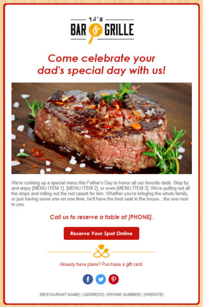 Father's Day email example - special