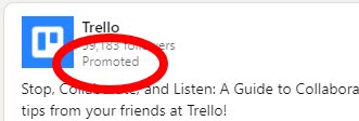 LinkedIn ads are marked with "promoted"