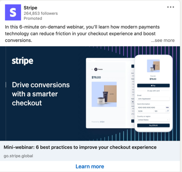 Stripe LinkedIn Ad for a webinar