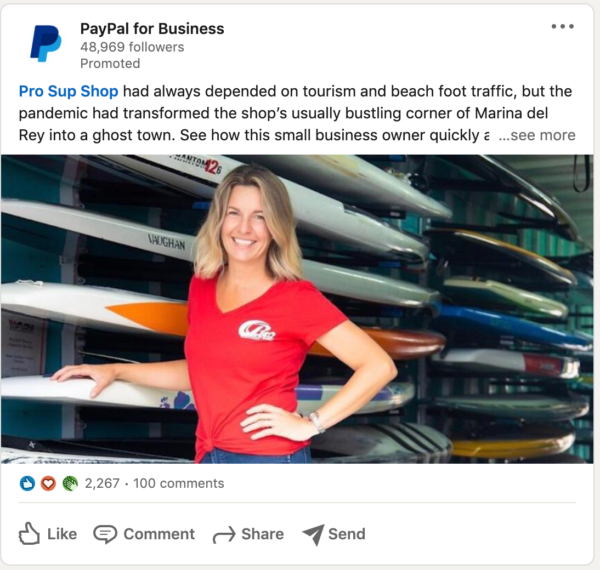 PayPal LinkedIn Ad highlighting a business they've helped/worked with