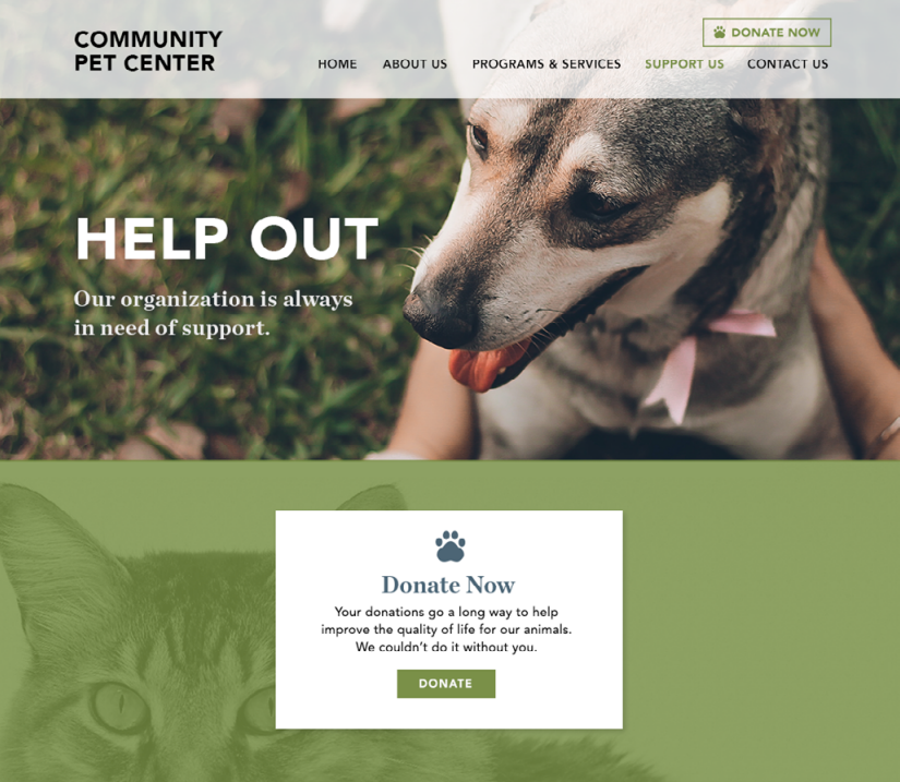 Nonprofit website support page example