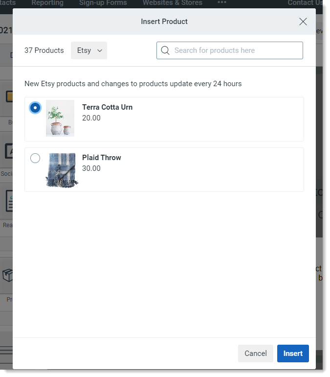 Constant Contact ecommerce product block
