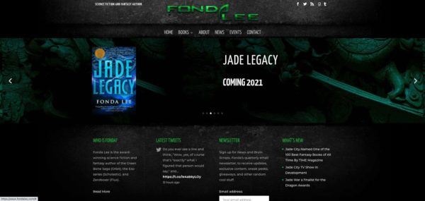 how to market your book -- Fonda Lee built her author's website to match her sci-fi/fantasy stories