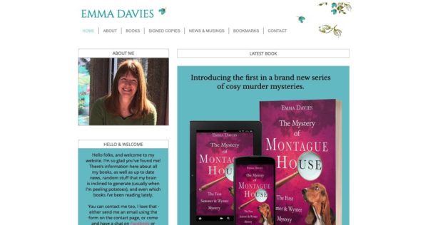 how to market your book - Emma Davies built her author website to  match her cozy mystery novels