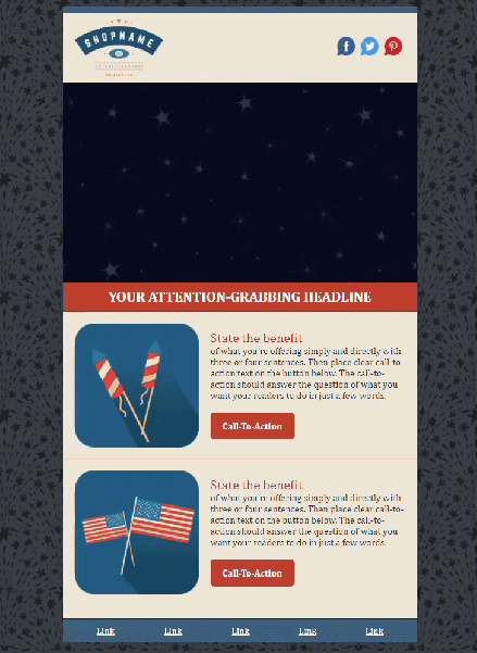 Constant Contact Fourth of July Fireworks gif email template