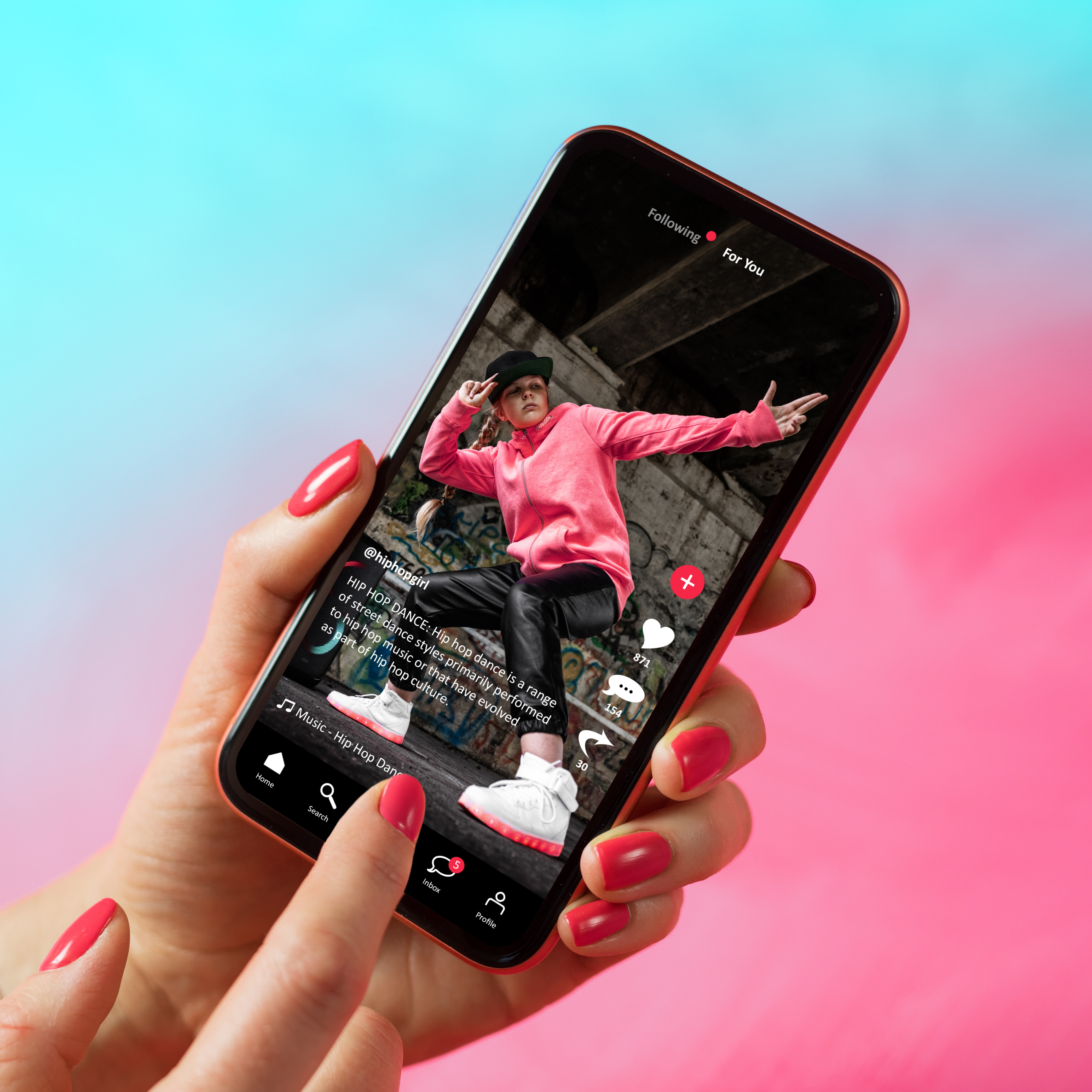 A hand holding a phone displaying a TikTok video.