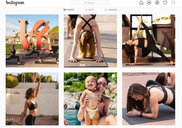 How to Increase Yoga Class Attendance -- use Instagram to engage followers and attract students, like BloomaYoga's page filled with images of yoga poses, students and their kids