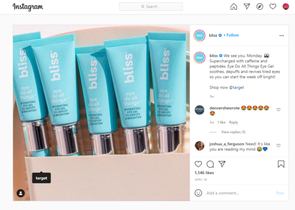 Biss Instagram post tagging Target for cross-promotion