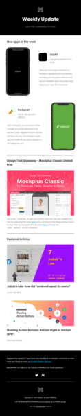 Mobbin - newsletter ideas -- 5 subject newsletter, each with their own section, large images and minimal text