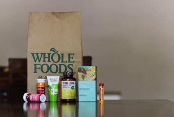 How To Market Health Supplements - follow FDA guidelines when packaging your health supplements, like those in this image of health supplements and other items from Whole Foods