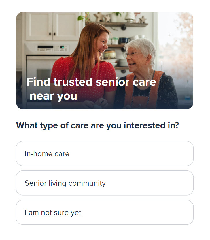 Care.com form to select care type