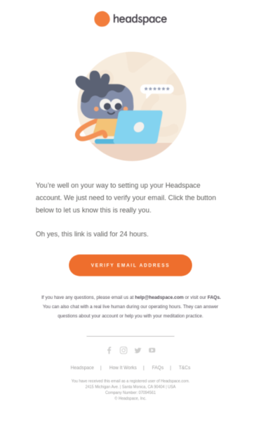 retail email examples - Headspace transactional email