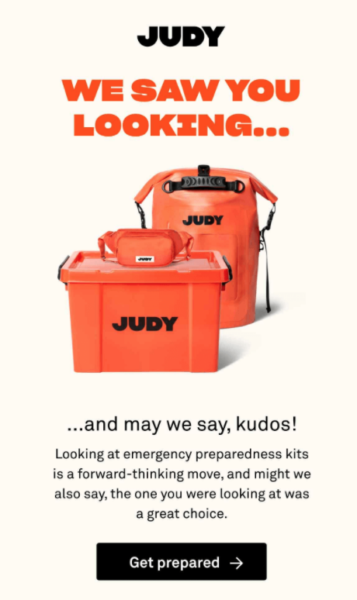 retail email examples - Judy lead nurturing email