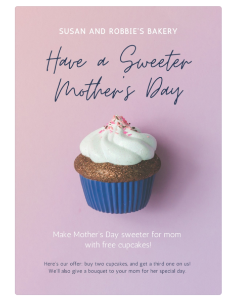 flyer with a giant cupcake in the middle