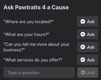 Facebook for nonprofits - example of using Facebook messenger questions