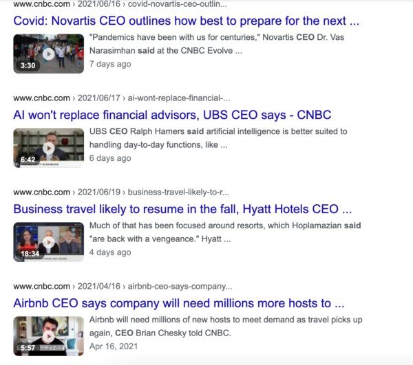 Google search results showing CNBC's use of quotes from experts