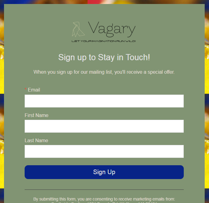 constant contact example landing page sign-up