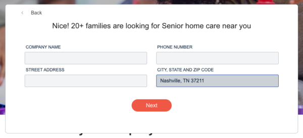 Care.com's potential client search form