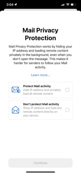 Mail privacy protection screenshot for email marketing activity