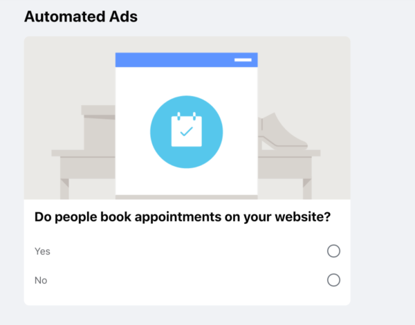 Screenshot of Facebook ad creation - "Automated Ads"
