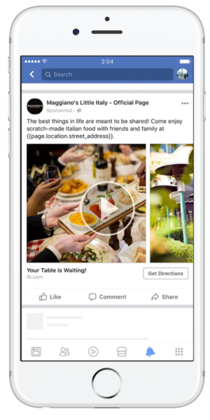 screenshot of Maggiano's Little Italy Facebook ad -- as seen on an iPhone