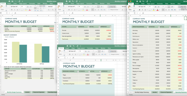 screenshot of Excel budget template