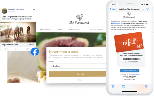 Nift gift cards to grow email list