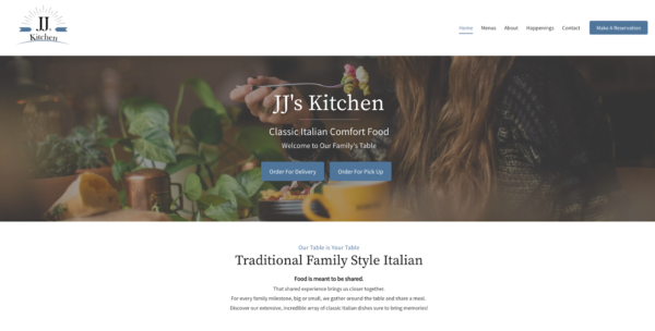 screenshot of JJ's Kitchen website which uses website design principle - color theory