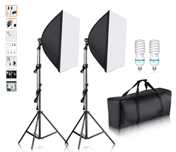 professional product photography setups use light kits with diffusers, stands, and carrying cases