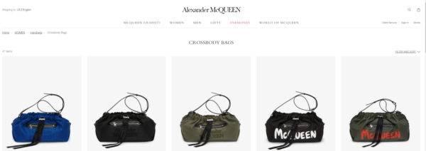 Product Photography Setup - A set of five handbag images side-by-side. All with the handles curled above the bags in a kind of a cursive "a" shape