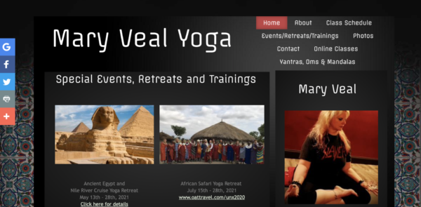 Mary Veal's website provides information on her international retreats