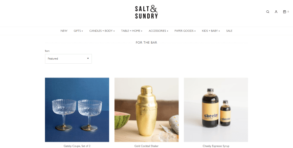 Salt & Sundry category page featuring home bar accessories