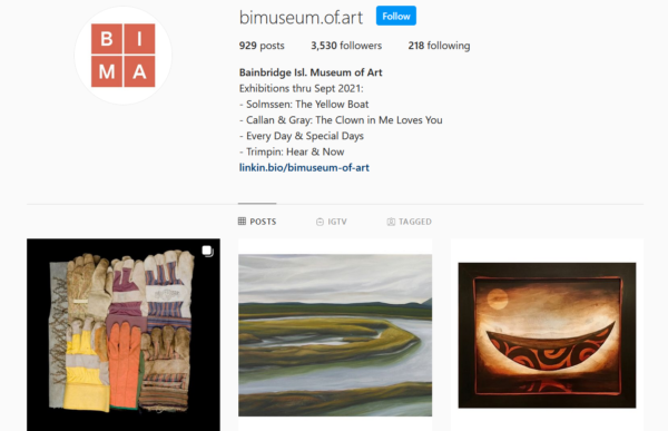 Instagram page for the Bainbridge Island Museum of Art