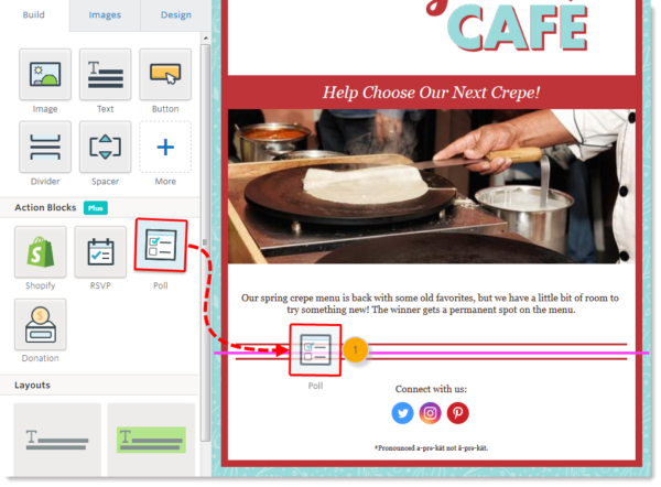 inserting a poll into an interactive email in Constant Contact