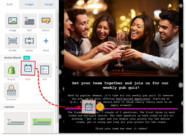 Adding an interactive RSVP block to an email