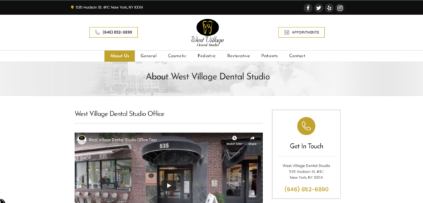 SEO for dentists - West Village Dental Studio's homepage