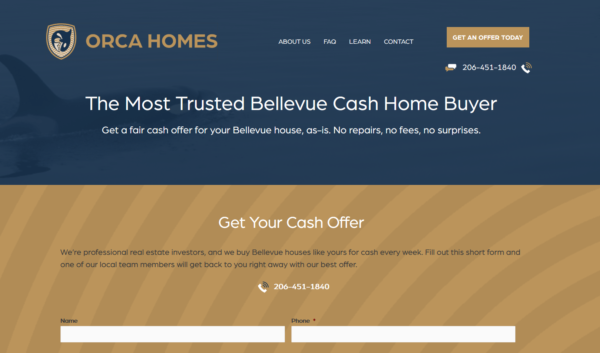 Orca Homes landing page