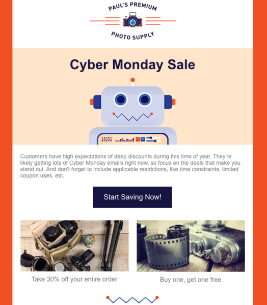 Sale email template with Robot