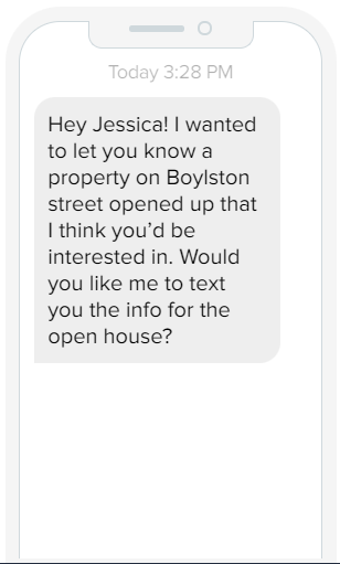 Text message asking a client if they want information on a new listing