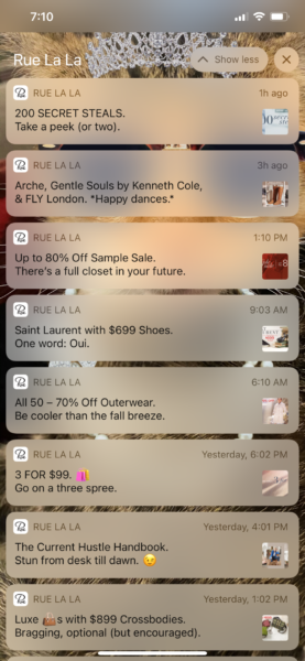 mobile alert push notifications from Rue La La